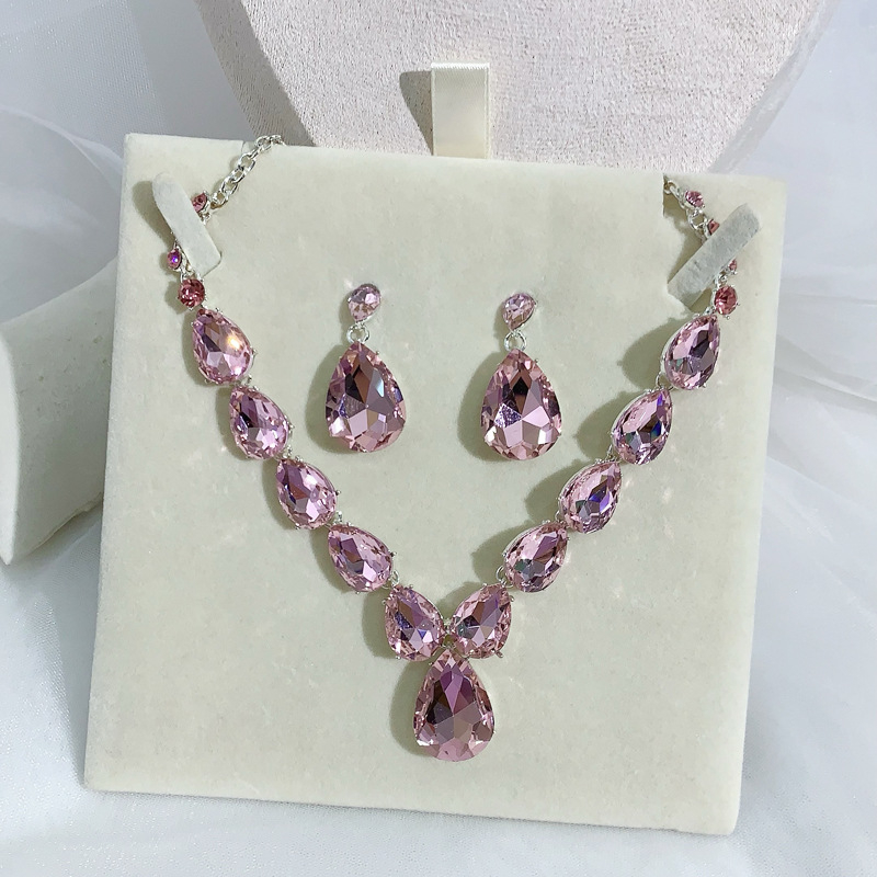 YOUFIR set naušnica i ogrlice, sintetički kristali, O- oblika lanac, privjesak od legure, uzorci: srce / kap vode / zvono