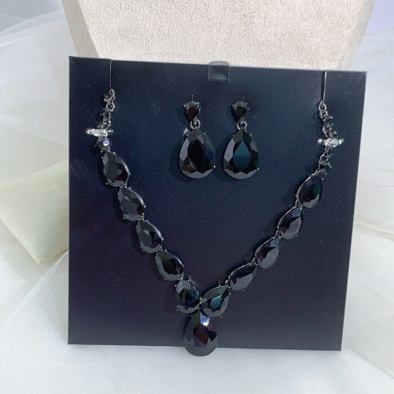 YOUFIR set naušnica i ogrlice, sintetički kristali, O- oblika lanac, privjesak od legure, uzorci: srce / kap vode / zvono