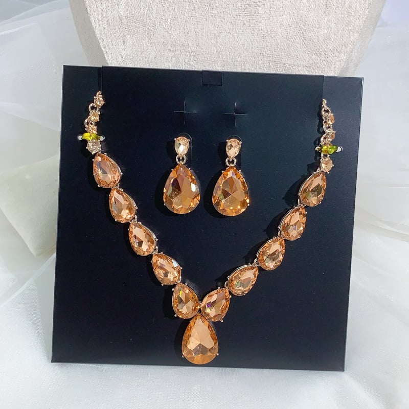 YOUFIR set naušnica i ogrlice, sintetički kristali, O- oblika lanac, privjesak od legure, uzorci: srce / kap vode / zvono