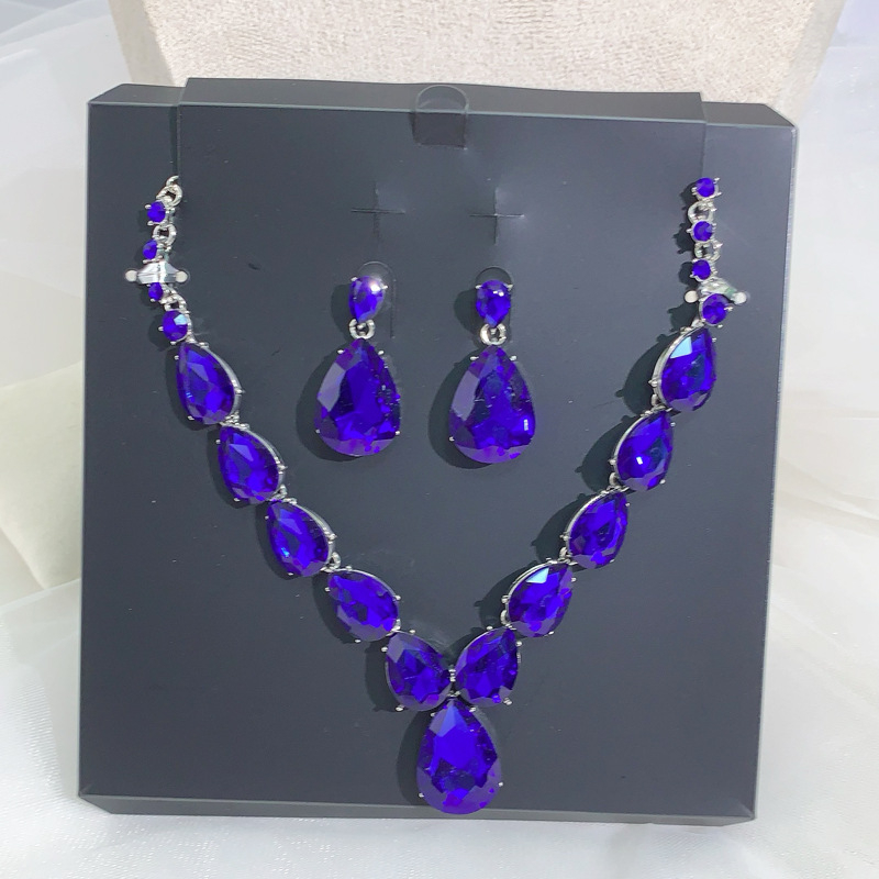 YOUFIR set naušnica i ogrlice, sintetički kristali, O- oblika lanac, privjesak od legure, uzorci: srce / kap vode / zvono