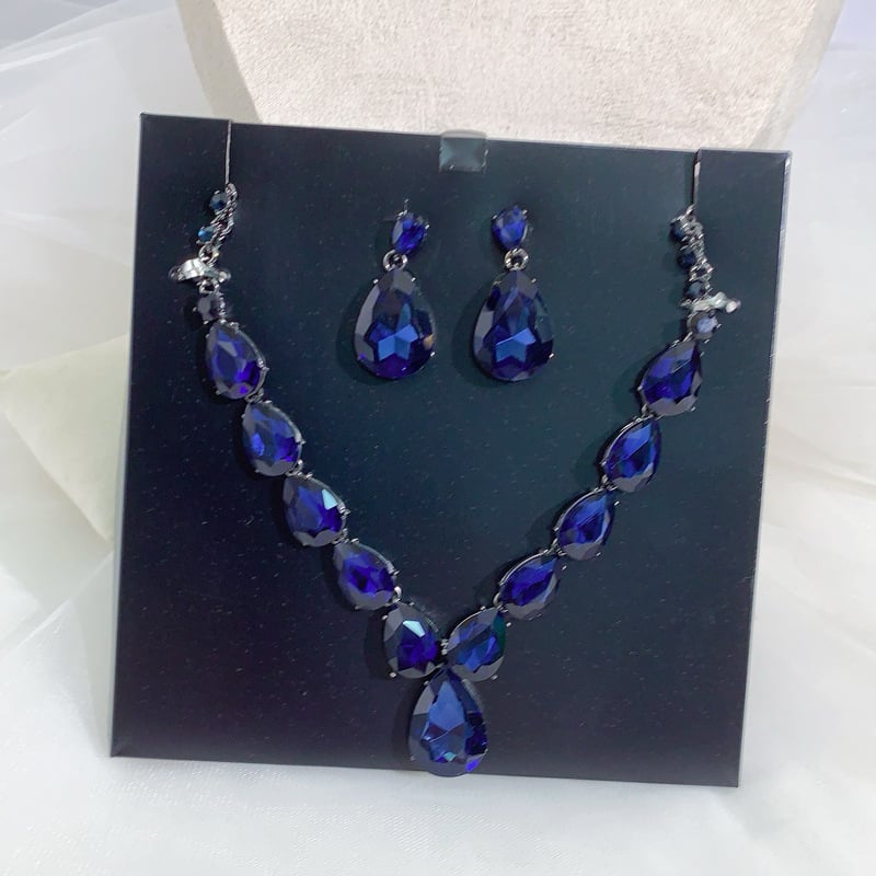 YOUFIR set naušnica i ogrlice, sintetički kristali, O- oblika lanac, privjesak od legure, uzorci: srce / kap vode / zvono