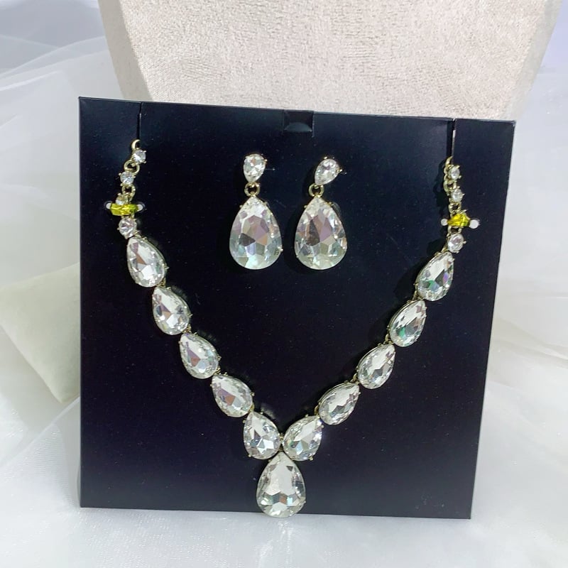 YOUFIR set naušnica i ogrlice, sintetički kristali, O- oblika lanac, privjesak od legure, uzorci: srce / kap vode / zvono