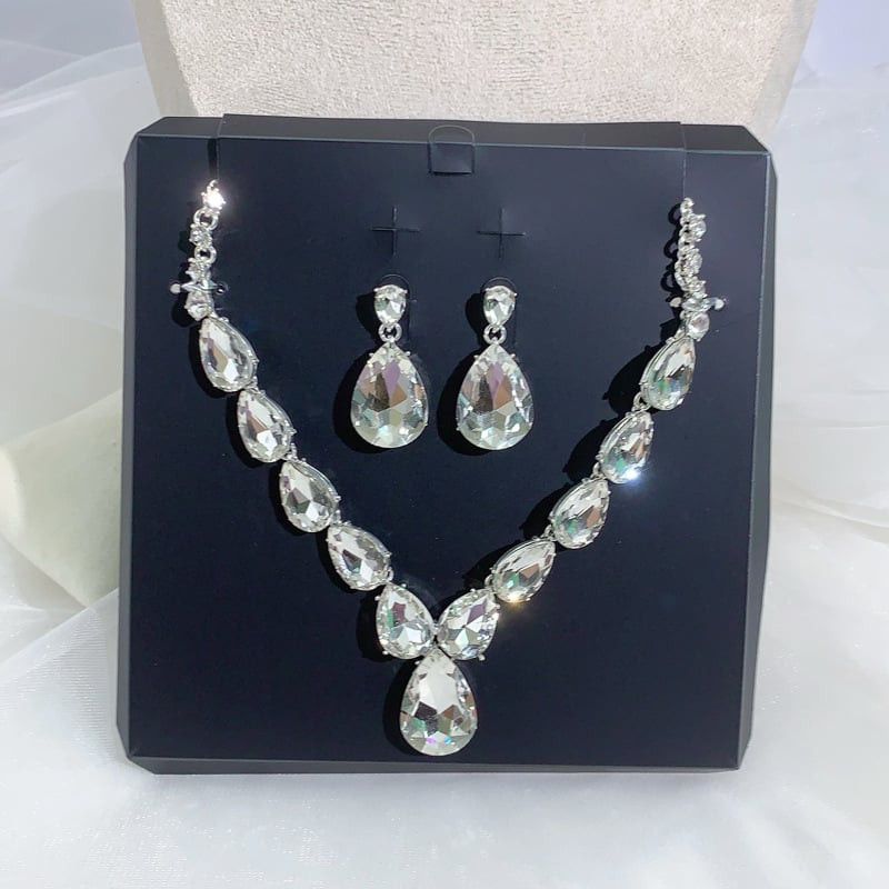 YOUFIR set naušnica i ogrlice, sintetički kristali, O- oblika lanac, privjesak od legure, uzorci: srce / kap vode / zvono