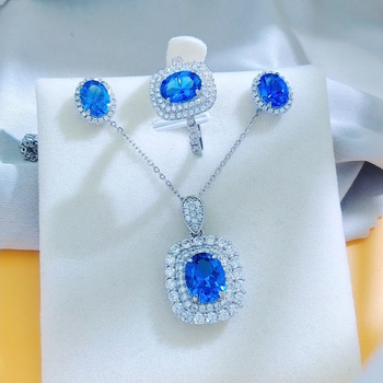 Set nakita: naušnice, ogrlica i privjesak; bakar prelakiran srebro s umetnutim sintetičkim dragim kamenjem; O-lanac; Kangzhixin Jewelry