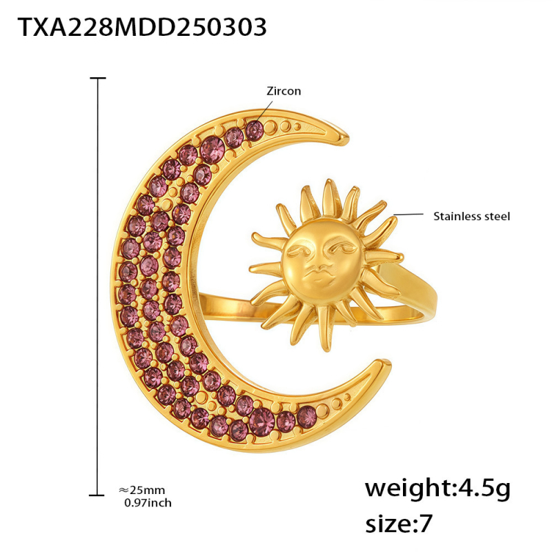 Cirkón gyűrű és nyaklánc készlet titánacécből, elektroplatírozás 18K aranyozás
