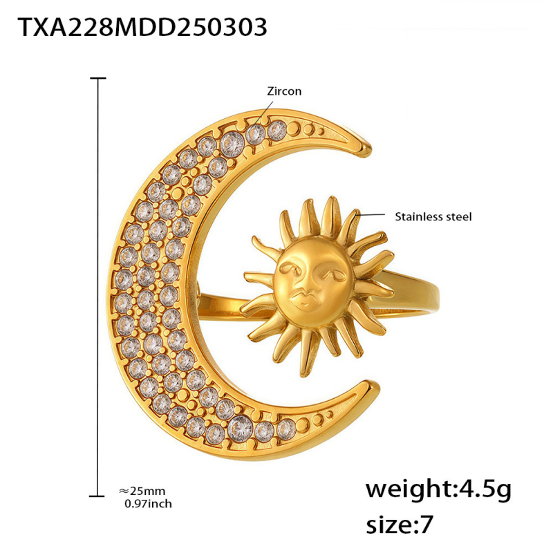 Cirkón gyűrű és nyaklánc készlet titánacécből, elektroplatírozás 18K aranyozás