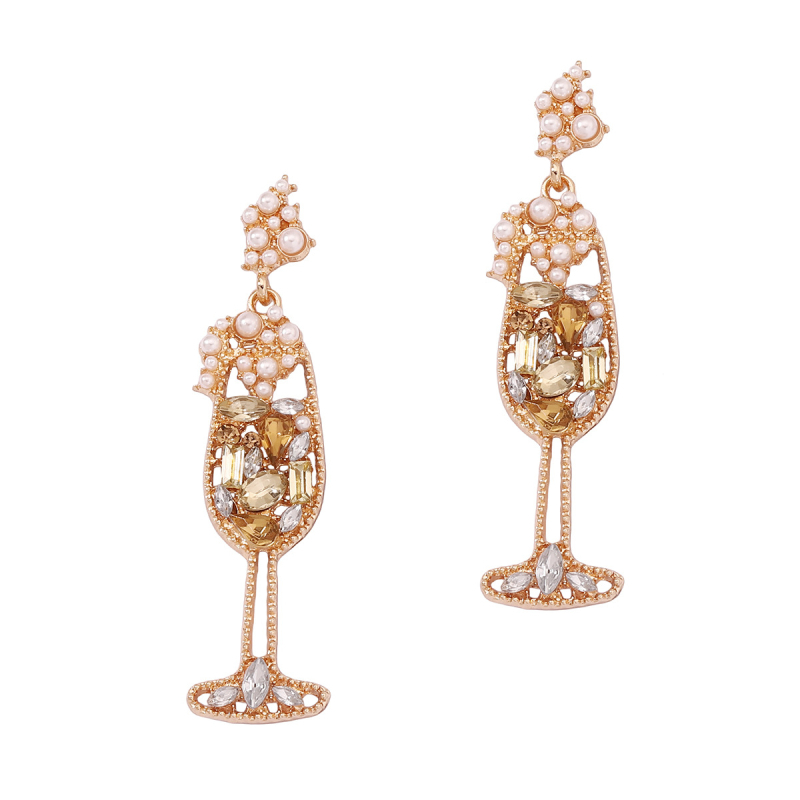 Naušnice – oblik čaše vina, imitacija perli s rhinestones, legura materijal, elektroplating, nehrđajući čelik za postavljanje