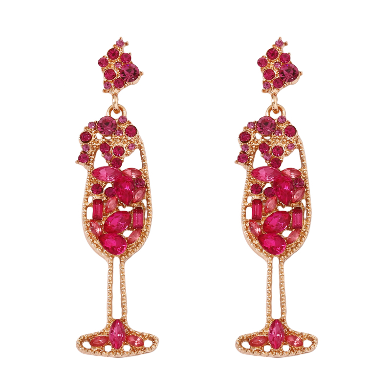 Naušnice – oblik čaše vina, imitacija perli s rhinestones, legura materijal, elektroplating, nehrđajući čelik za postavljanje