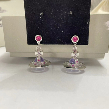 Bakreni naušnice - zvjezdani orbitni dizajn s planetom i dijamantnim završetkom