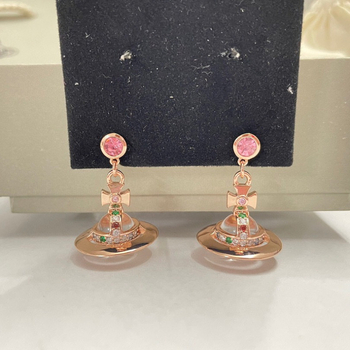 Bakreni naušnice - zvjezdani orbitni dizajn s planetom i dijamantnim završetkom