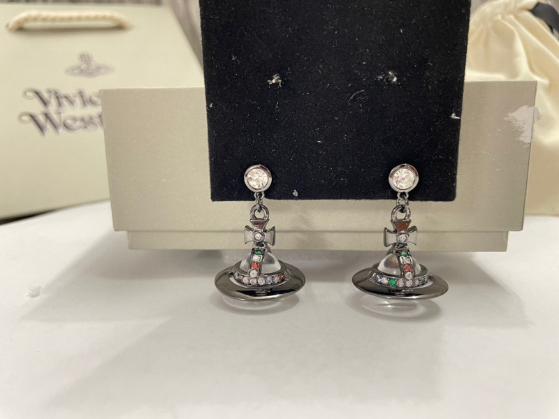 Bakreni naušnice - zvjezdani orbitni dizajn s planetom i dijamantnim završetkom