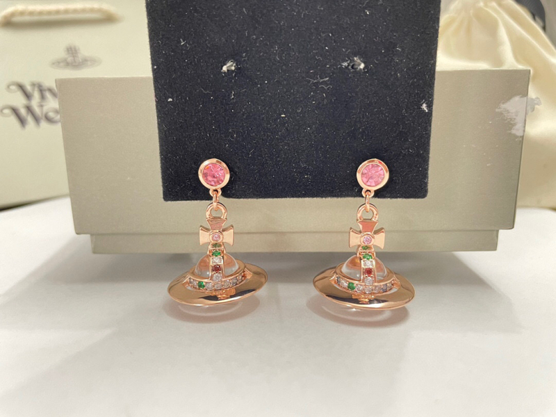 Bakreni naušnice - zvjezdani orbitni dizajn s planetom i dijamantnim završetkom