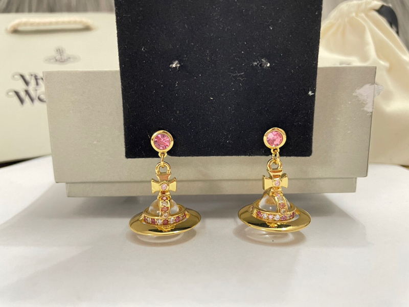 Bakreni naušnice - zvjezdani orbitni dizajn s planetom i dijamantnim završetkom