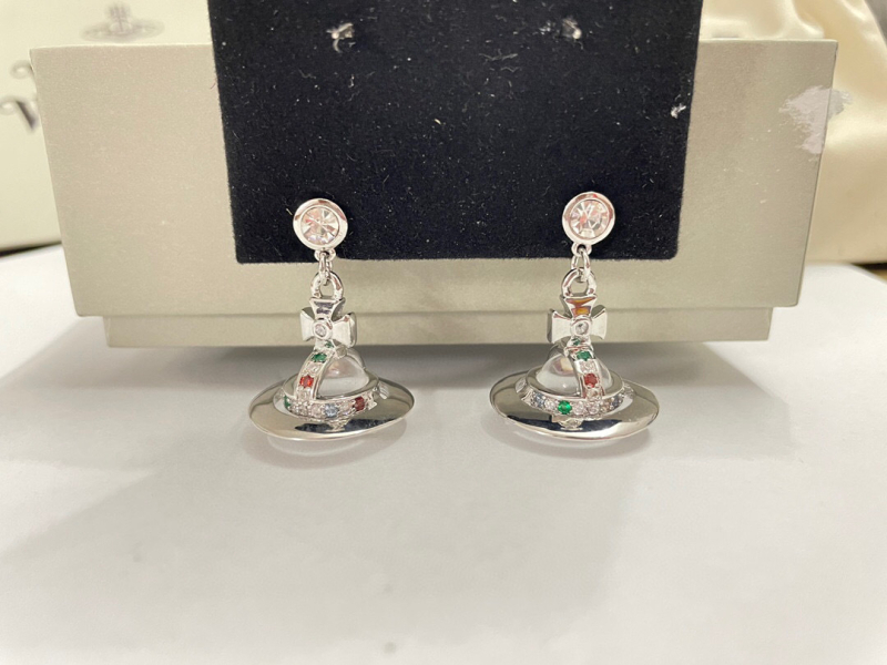 Bakreni naušnice - zvjezdani orbitni dizajn s planetom i dijamantnim završetkom