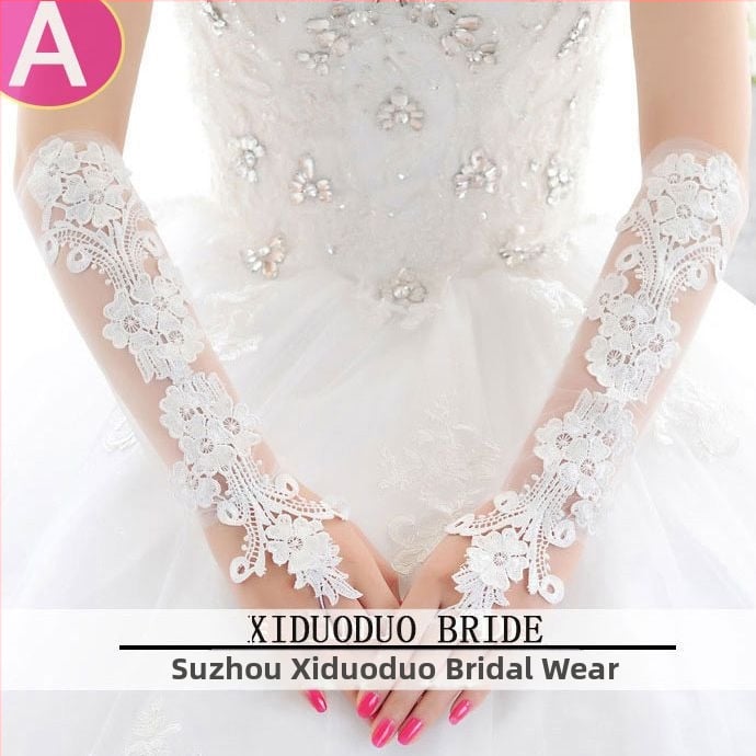 Kāzu cimdi no mežģīnēm, garie un plānie, mežģīņu materiāls (Zīmols: Unique; Noliktavā; Vasaras 2021)