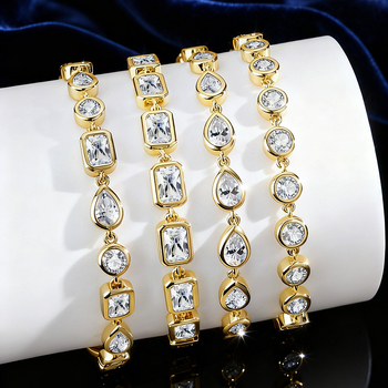 Гривна Blueone, геометричен дизайн, медна основа с циркони вградени, електроплакиране, Зимна колекция 2025