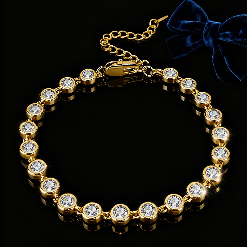 Гривна Blueone, геометричен дизайн, медна основа с циркони вградени, електроплакиране, Зимна колекция 2025