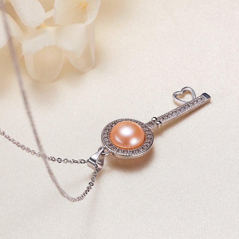 MCARES κολιέ με φρέσκα μαργαριάρια, χαλκοκράμα κατασκευή, μορφή μαργαριριού: επίπεδη στρογγυλή, περιλαμβάνεται κρεμαστό, στυλ μόδας γραφείου