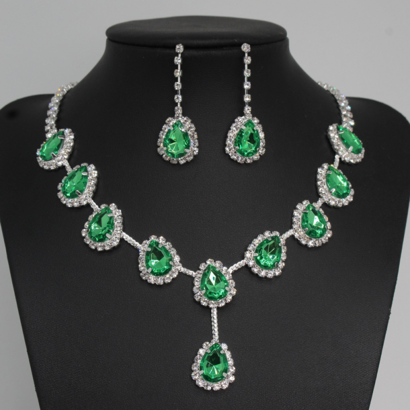 Set naušnica i ogrlica od rhinestones – bakrena kandžasta lančana poveznica, srebrno premaz, dizajn kapljice vode, prilagodljiva duljina ogrlice 50 cm, duljina naušnica 4,3 cm, elegantan vjenčani nakit