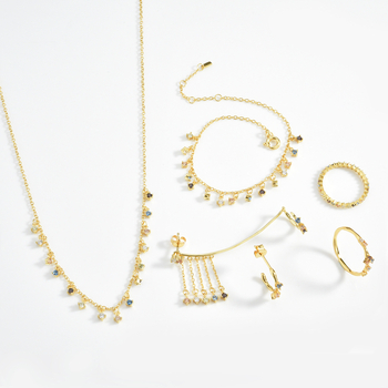 Ékszerszett: nyaklánc és karkötő, 925-ös ezüst, 18k aranyozás, Andy Wen márka, női divat