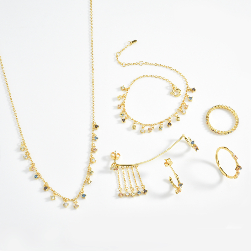 Ékszerszett: nyaklánc és karkötő, 925-ös ezüst, 18k aranyozás, Andy Wen márka, női divat