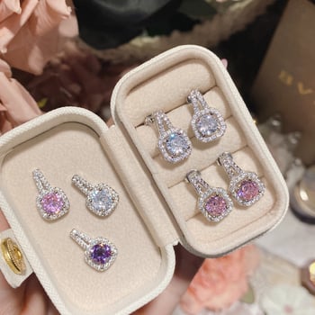 Set nakita: naušnice i ogrlica sa kvadratnim privjeskom, bakar, inlay, pozlaćeni umjetni dragulji, motivi Ljubav, Kap vode, Zvon