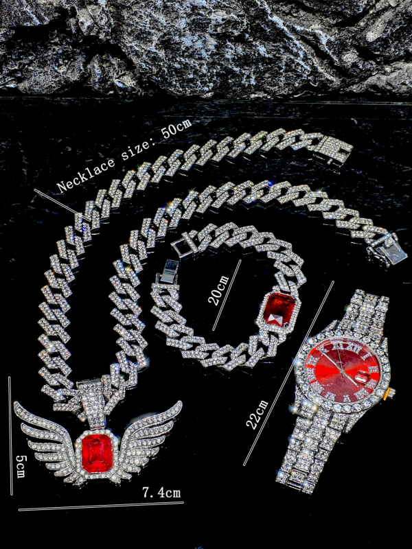 Set nakita: lanac Кубан od legure i narukvica, privjesak s rhinestones, Hip-Hop stil, oblici: srce / kapljica / zvono