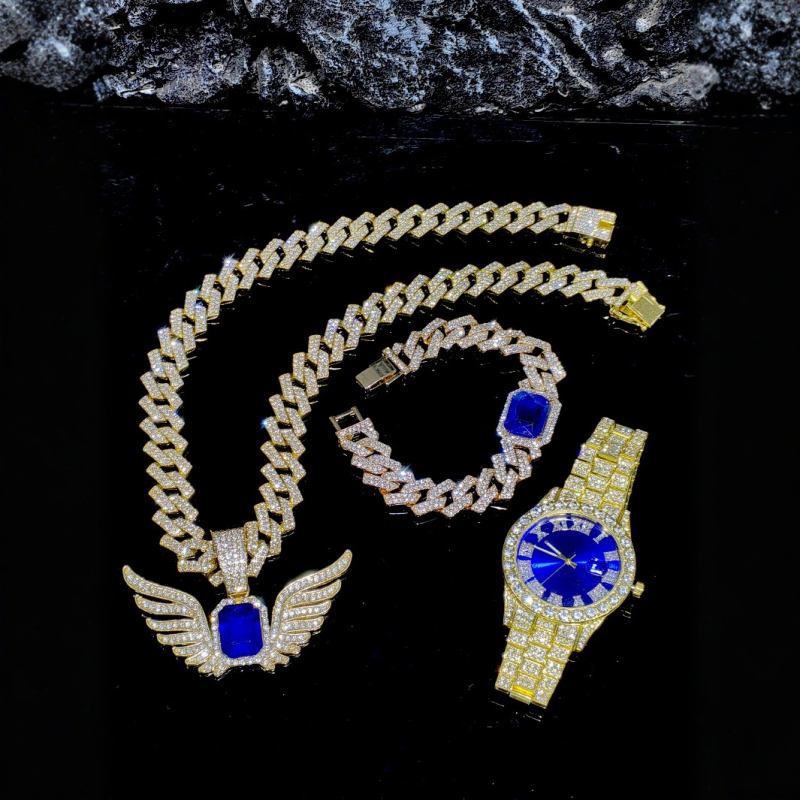 Set nakita: lanac Кубан od legure i narukvica, privjesak s rhinestones, Hip-Hop stil, oblici: srce / kapljica / zvono