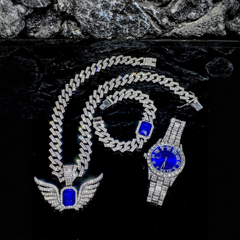 Set nakita: lanac Кубан od legure i narukvica, privjesak s rhinestones, Hip-Hop stil, oblici: srce / kapljica / zvono