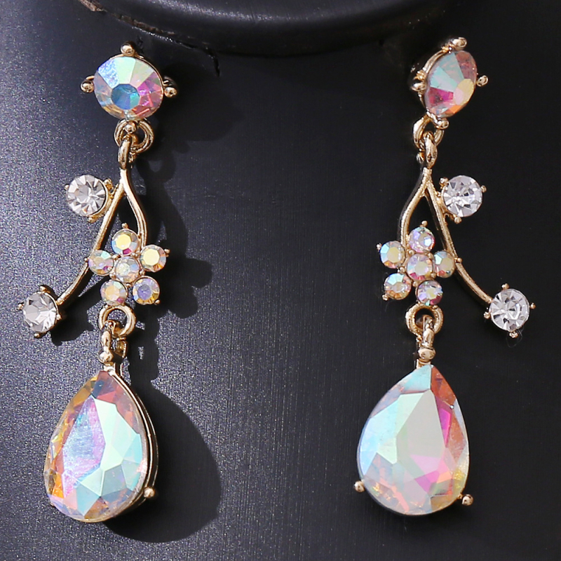 Set ogrlice i naušnica — cvjetni oblik s rhinestones, križni lanac, rhinestone privjesak, Zima 2024, osobni stil