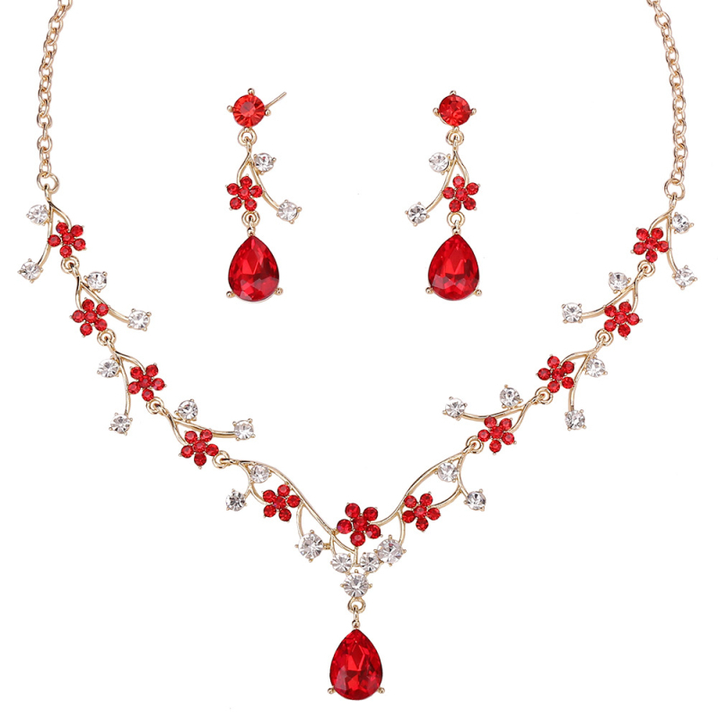 Set ogrlice i naušnica — cvjetni oblik s rhinestones, križni lanac, rhinestone privjesak, Zima 2024, osobni stil