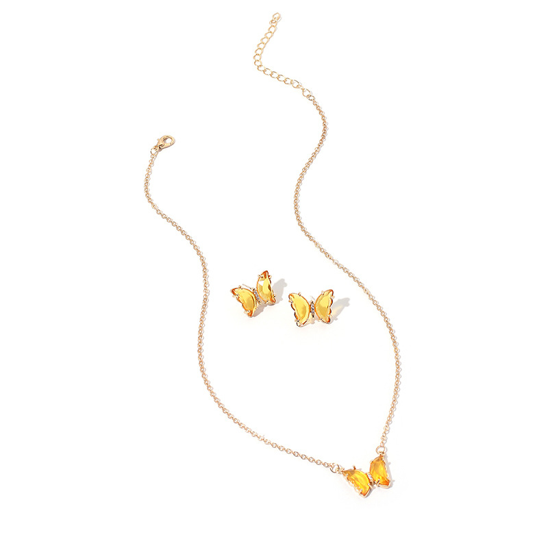 Set de bijuterii cu pandantiv fluture — acrilic, placare electroplatină, lanț răsucit, stil Mori (cercei și colier)
