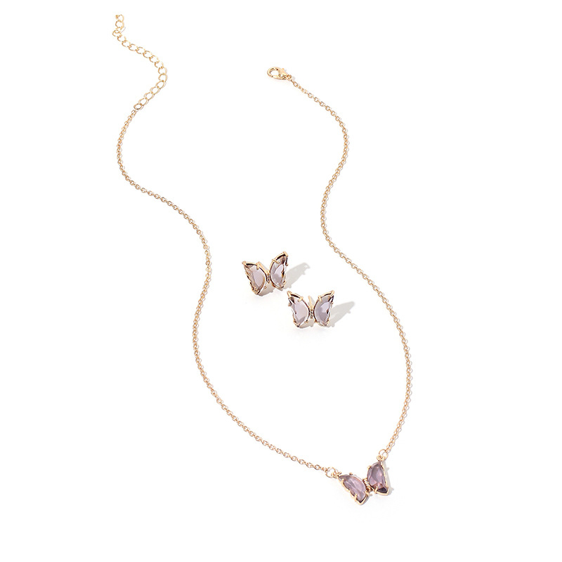 Set de bijuterii cu pandantiv fluture — acrilic, placare electroplatină, lanț răsucit, stil Mori (cercei și colier)