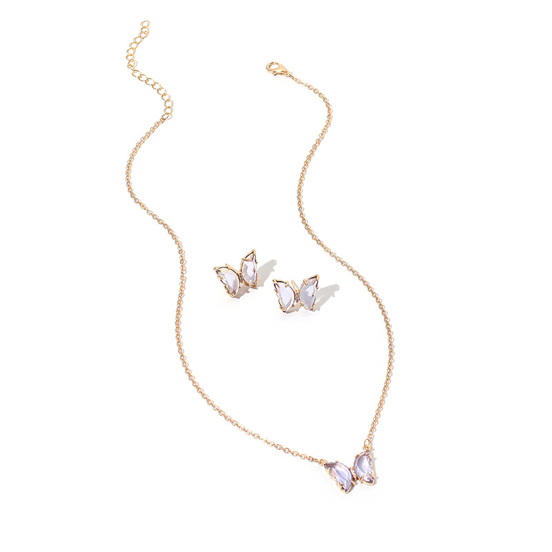 Set de bijuterii cu pandantiv fluture — acrilic, placare electroplatină, lanț răsucit, stil Mori (cercei și colier)