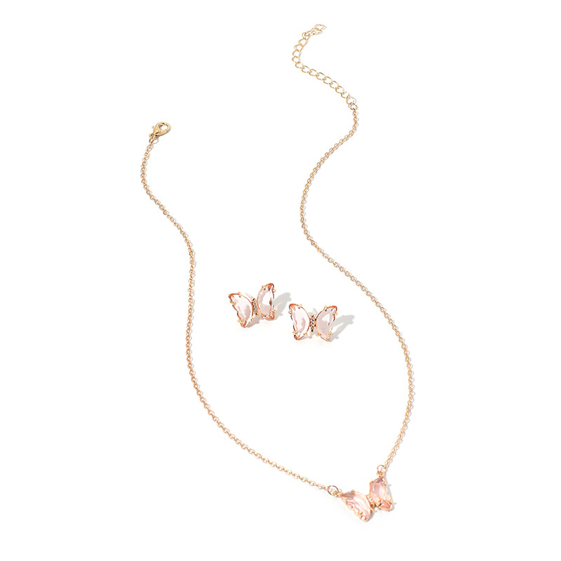 Set de bijuterii cu pandantiv fluture — acrilic, placare electroplatină, lanț răsucit, stil Mori (cercei și colier)