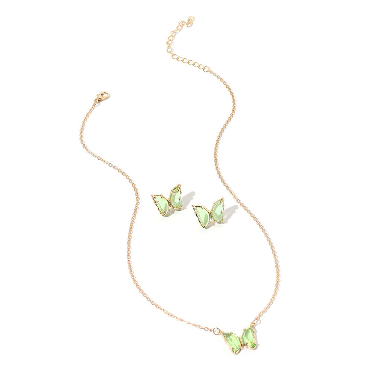 Set de bijuterii cu pandantiv fluture — acrilic, placare electroplatină, lanț răsucit, stil Mori (cercei și colier)