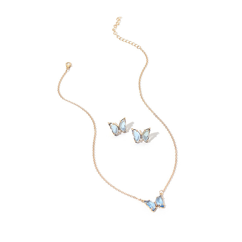 Set de bijuterii cu pandantiv fluture — acrilic, placare electroplatină, lanț răsucit, stil Mori (cercei și colier)