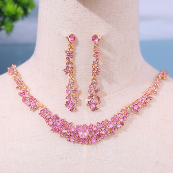 Set ogrlice i naušnica za mladenku u europskom stilu s rhinestones, legura, elektropiranje, duljina 41–50 cm