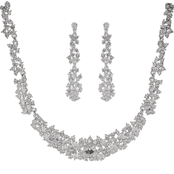 Set ogrlice i naušnica za mladenku u europskom stilu s rhinestones, legura, elektropiranje, duljina 41–50 cm