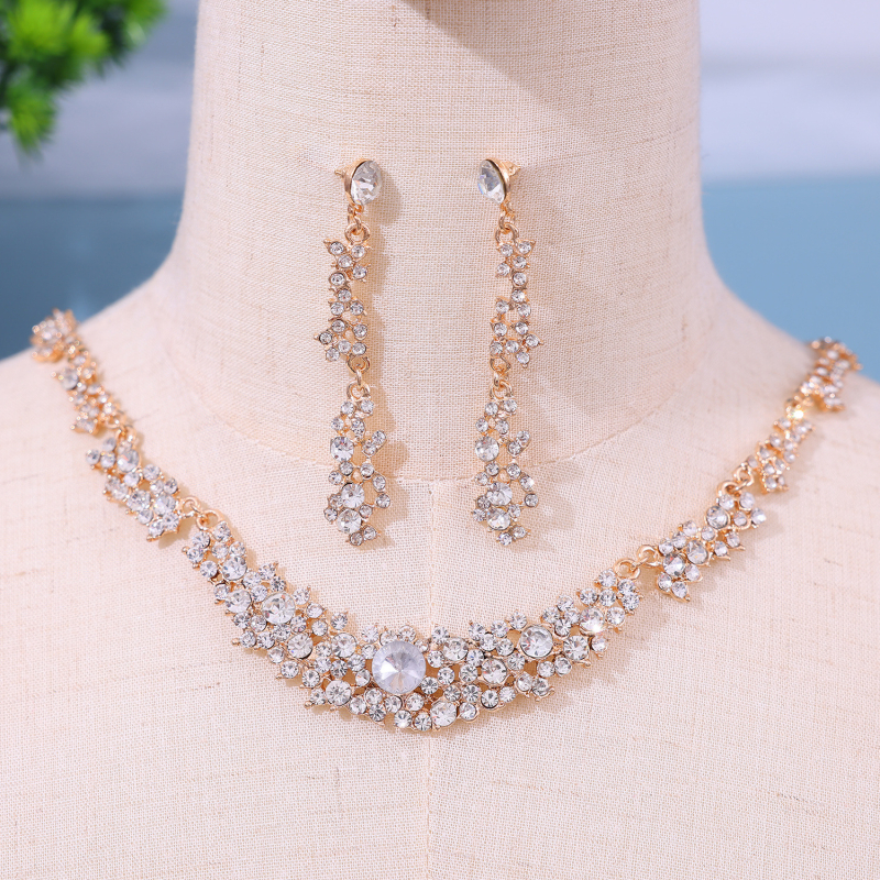 Set ogrlice i naušnica za mladenku u europskom stilu s rhinestones, legura, elektropiranje, duljina 41–50 cm