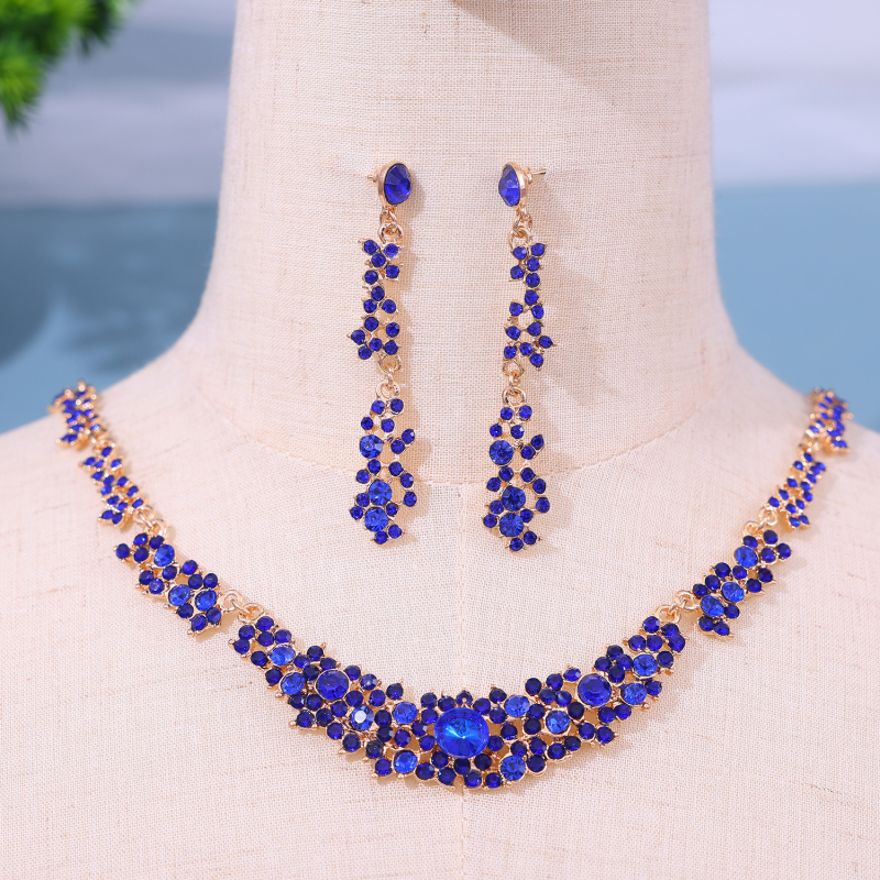 Set ogrlice i naušnica za mladenku u europskom stilu s rhinestones, legura, elektropiranje, duljina 41–50 cm