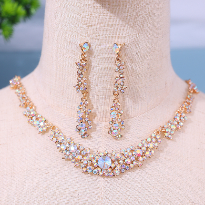 Set ogrlice i naušnica za mladenku u europskom stilu s rhinestones, legura, elektropiranje, duljina 41–50 cm