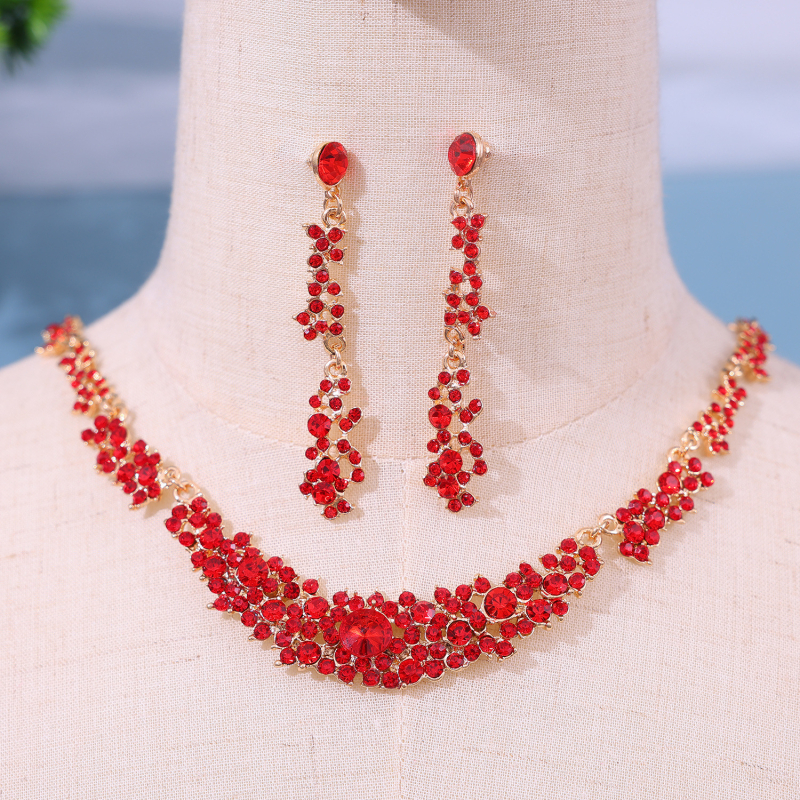 Set ogrlice i naušnica za mladenku u europskom stilu s rhinestones, legura, elektropiranje, duljina 41–50 cm