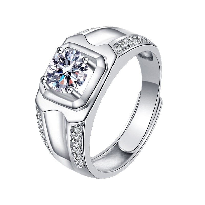 Moissanitni prsten za muškarce – 1 ct, 925 sterling srebro, otvoreni dizajn, stil za parove