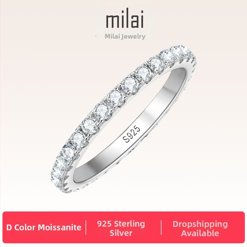 Prsteni - Moissanite Row Ring, 925 srebro, geometrijski oblik