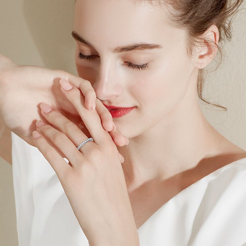 Prsteni - Moissanite Row Ring, 925 srebro, geometrijski oblik
