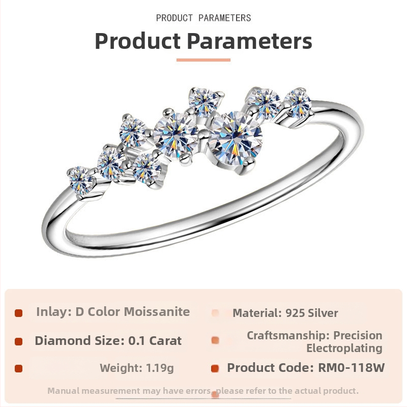 Prsteni - Moissanite Row Ring, 925 srebro, geometrijski oblik