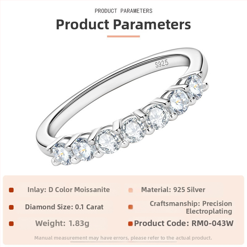 Prsteni - Moissanite Row Ring, 925 srebro, geometrijski oblik