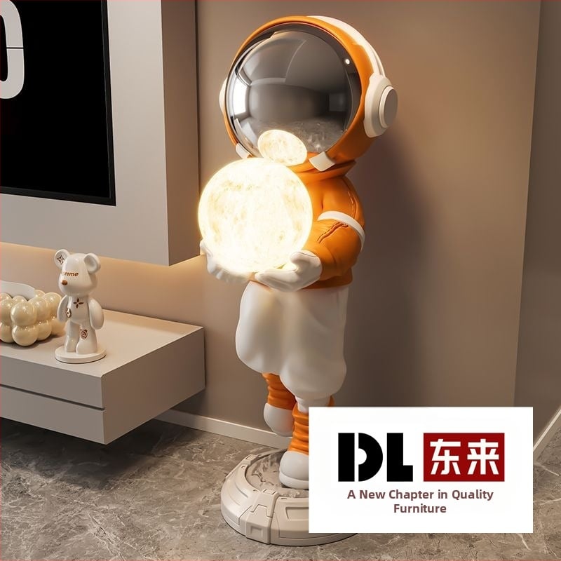 Lampă astronaut pentru living, figurină decorativă din rășină, înălțată pe podea (Material: rășină; Tip abajur: Altul; Sursă de lumină: Altul; Putere: Altul)