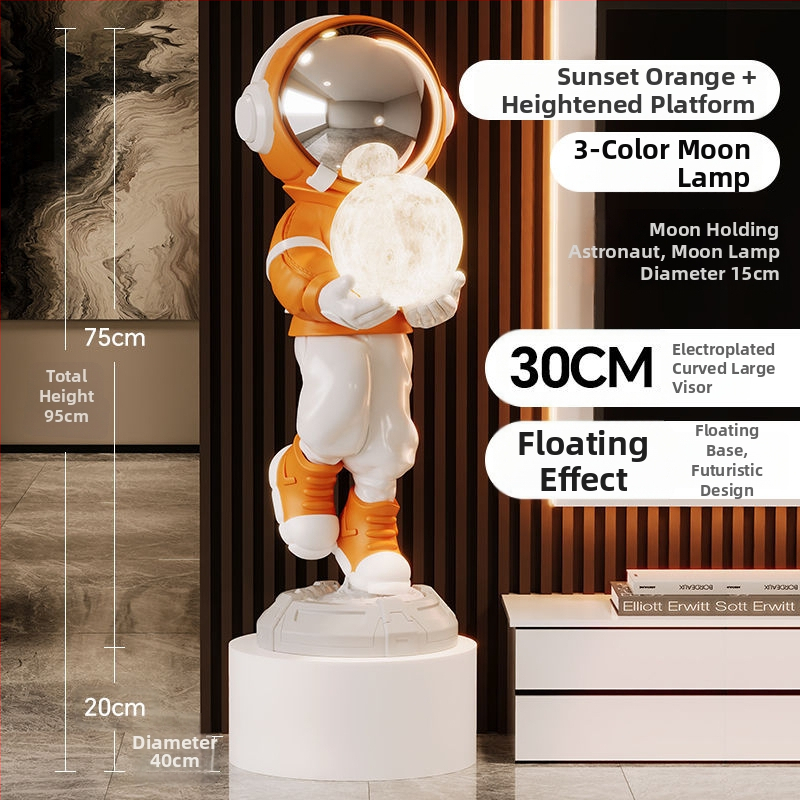 Lampă astronaut pentru living, figurină decorativă din rășină, înălțată pe podea (Material: rășină; Tip abajur: Altul; Sursă de lumină: Altul; Putere: Altul)